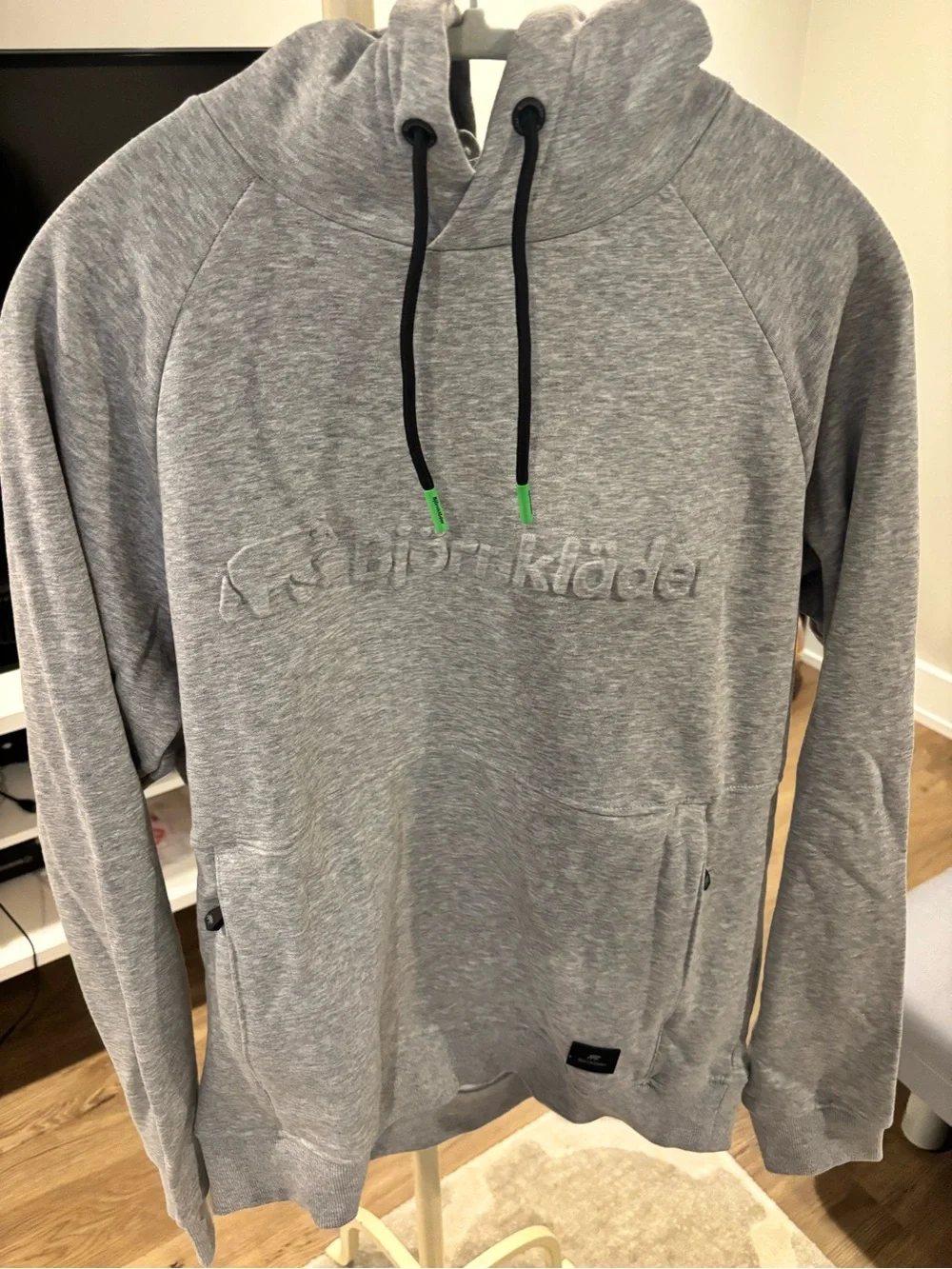Light Grey Hoodie with Embossed Logo and Contrast Drawcords